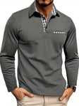 Men's Long Sleeve Polo Shirt Plaid Trim