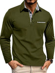 Men's Long Sleeve Polo Shirt Plaid Trim