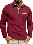 Men's Long Sleeve Polo Shirt Plaid Trim