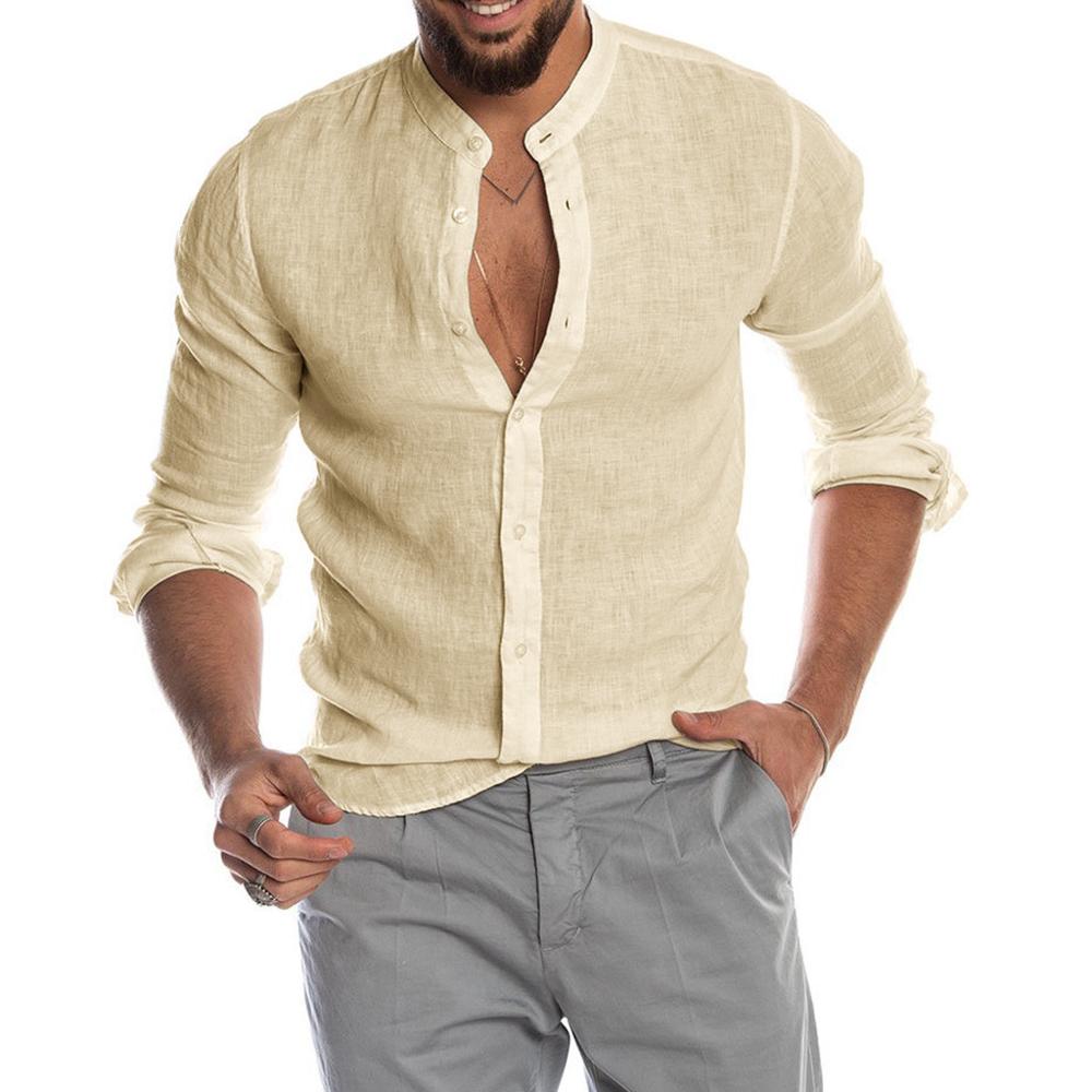 Vincent | Relaxed Linen Band-Collar Shirt - Valereo