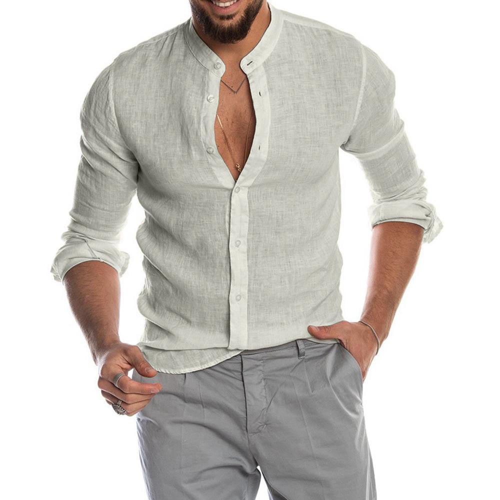 Vincent | Relaxed Linen Band-Collar Shirt - Valereo
