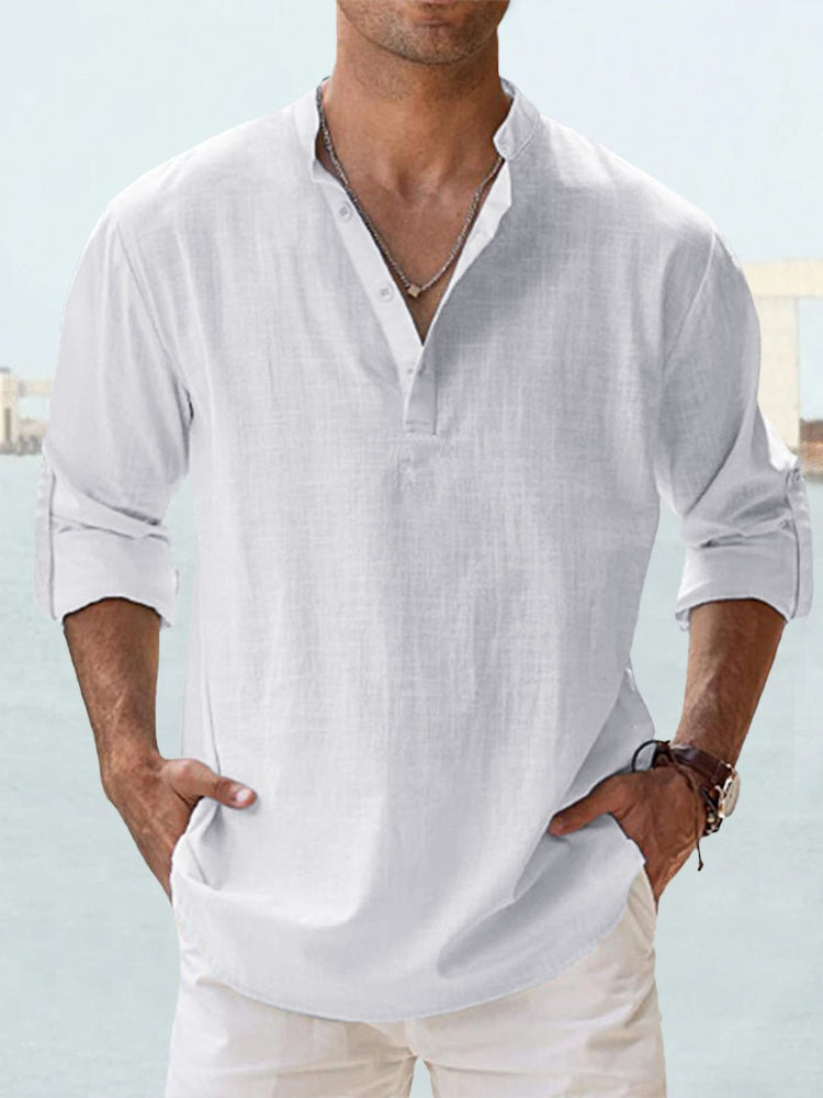 Vincent | Relaxed Linen Henley Shirt - Valereo