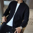 Men's Ribbed Knit Zip Cardigan Stand Collar